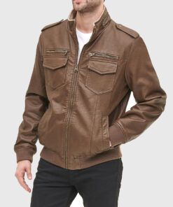 Henry Mens Brown Bomber Leather Jacket - Side View