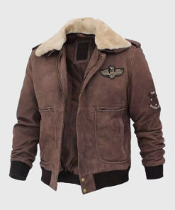 Houston Brown G1 Suede Leather Bomber Aviator Jacket - Side View