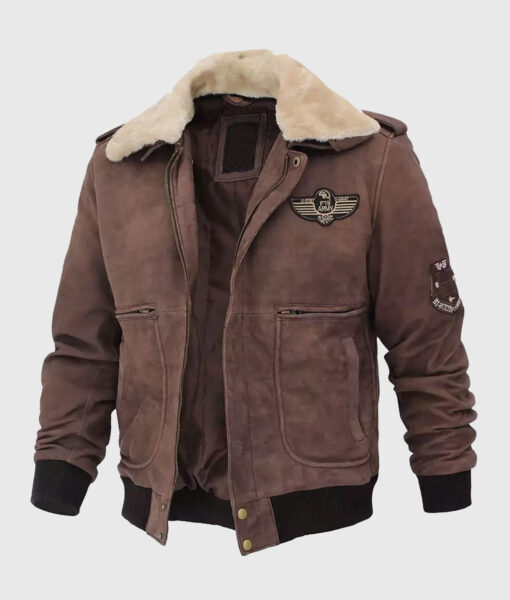 Houston Brown G1 Suede Leather Bomber Aviator Jacket - Side View