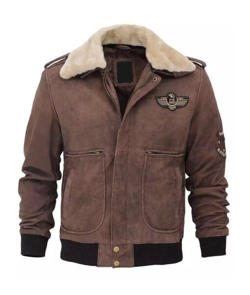 Houston Brown G1 Suede Leather Bomber Aviator Jacket - Front View