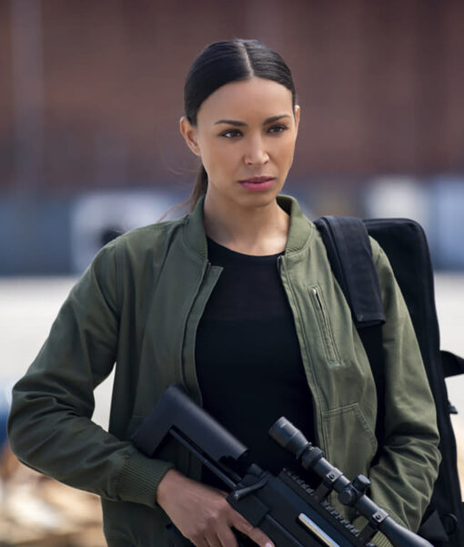 Ilfenesh Hadera The Equalizer Michelle Chambers Womens Green Bomber Jacket - Womens Green Bomber Jacket - Front View