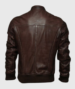 Jack Mens Brown Bomber Moto Leather Jacket - Back View