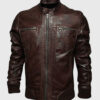 Jack Mens Brown Bomber Moto Leather Jacket - Front View