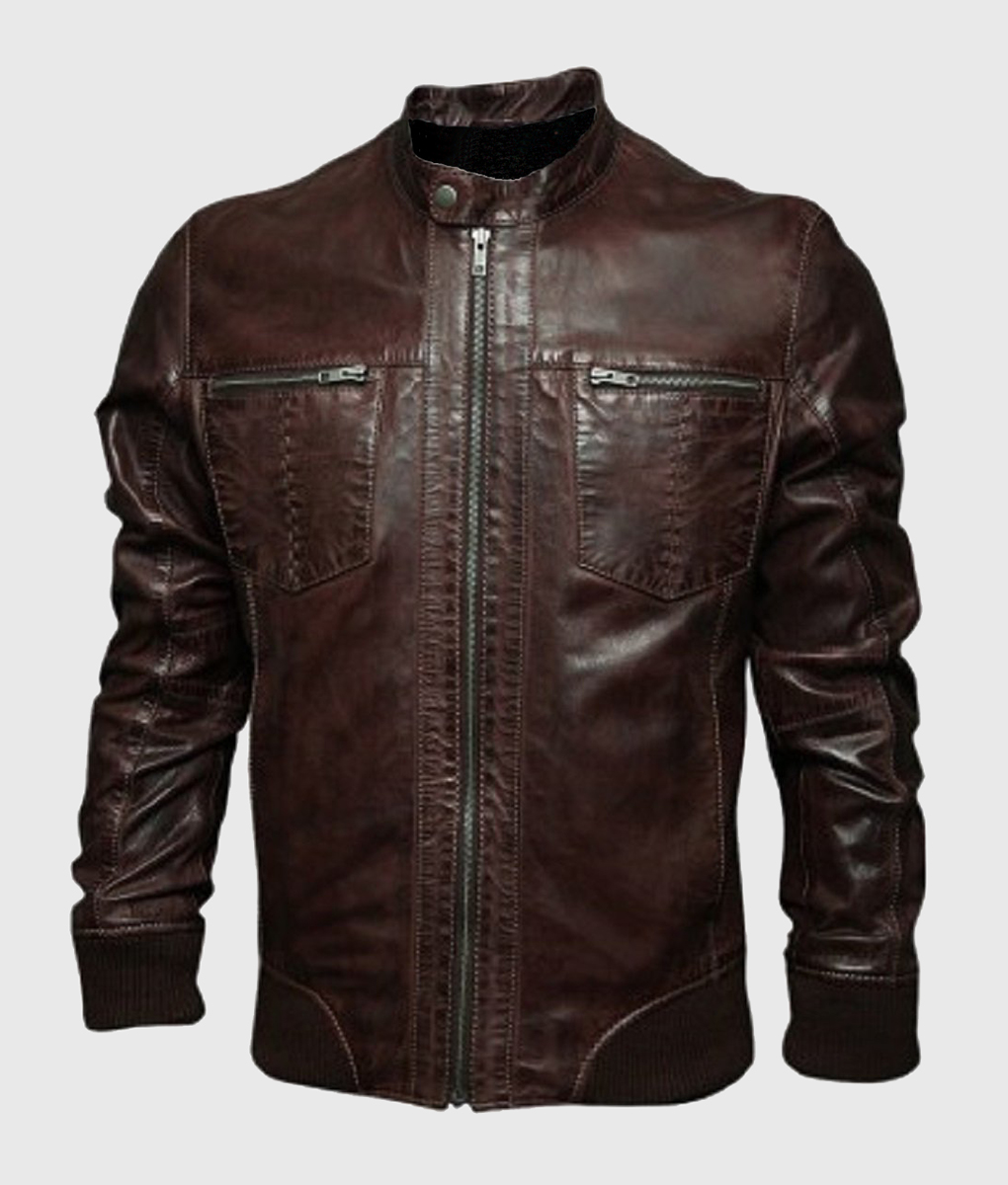 Jack Mens Brown Bomber Moto Leather Jacket | NYC Jackets