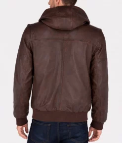 Jackson Mens Dark Brown Bomber Hooded Leather Jacket-Back