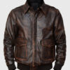 Jacob Mens Brown Bomber Distressed Leather Jacket - Front View