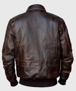 Jacob Mens Brown Bomber Distressed Leather Jacket - Back View