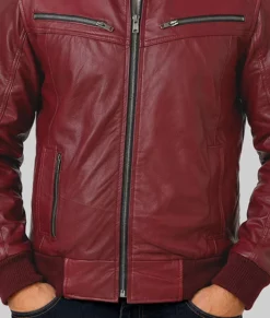Jade Maroon Bomber Moto Leather Jacket-Zoom