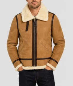 Jake B-3 Shearling Brown Leather Aviator Jacket-Front