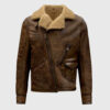 James B-3 Shearling Distressed Brown Leather Aviator Jacket - Front View