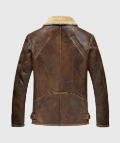 James B-3 Shearling Distressed Brown Leather Aviator Jacket - Back View