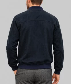 James Mens Dark Blue Bomber Suede Leather Jacket-Back