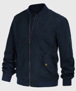 James Mens Dark Blue Bomber Suede Leather Jacket - Side View