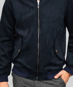James Mens Dark Blue Bomber Suede Leather Jacket-Zoom