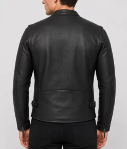 Jamie Black Moto Cafe Racer Biker Leather Jacket-Back