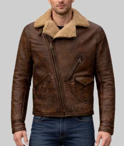 Jamie Men's Distressed Brown Bomber Leather Jacket-Front
