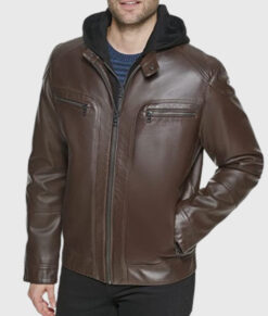 Jason Mens Brown Leather Cafe Racer Jacket - Mens Brown Leather Cafe Racer Jacket - Front View