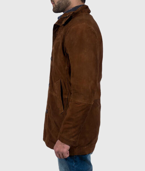 Jason Mens Brown Suede Leather Jacket - Side View
