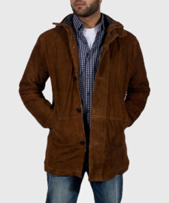 Jason Mens Brown Suede Leather Jacket - Front Open View