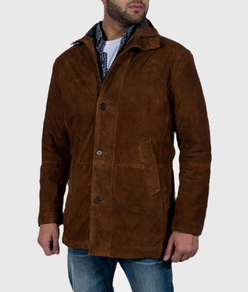 Jason Mens Brown Suede Leather Jacket - Front View