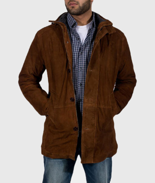 Jason Mens Brown Suede Leather Jacket - Front Open View