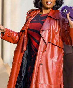 Jennifer Hudson Womens Red Leather Coat - Womens Red Leather Coat - Front View