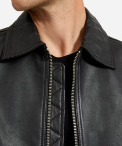 John Mens Black Leather Jacket - Mens Black Leather Jacket - Collar View
