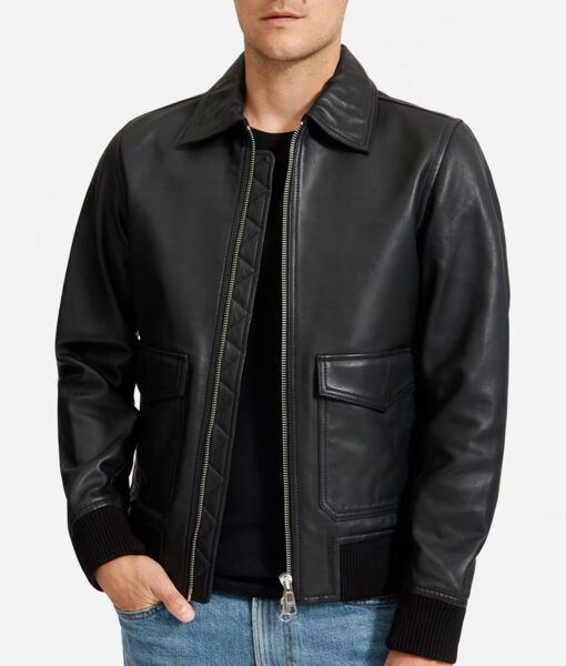 Garrison Mens Black Leather Jacket - Front View