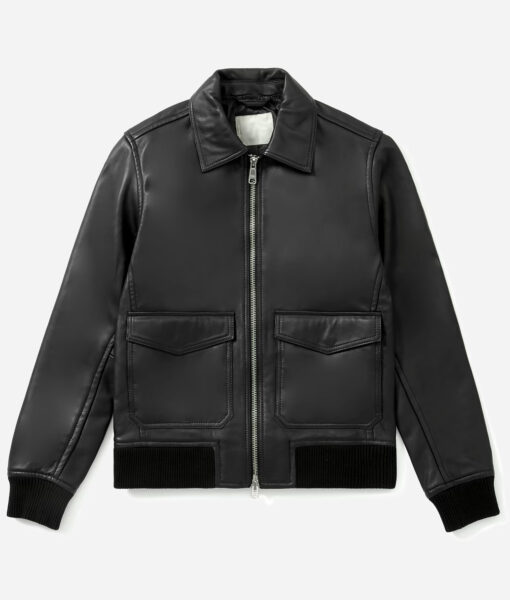 John Mens Black Leather Jacket - Mens Black Leather Jacket - Front View