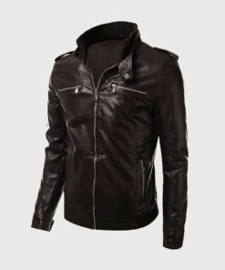 Jones Mens Brown Bomber Hooded Leather Jacket - Without Hood View