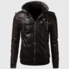 Jones Mens Brown Bomber Hooded Leather Jacket - Front View