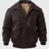 Jordon Mens Dark Brown Bomber Vintage Leather Jacket - Front View