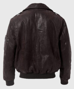 Jordon Mens Dark Brown Bomber Vintage Leather Jacket - Back View