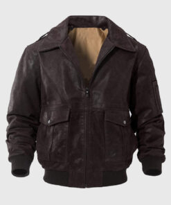 Jordon Mens Dark Brown Bomber Vintage Leather Jacket - Front View
