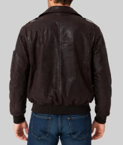 Jordon Men's Vintage Dark Brown MA-2 Bomber Leather Jacket-Back