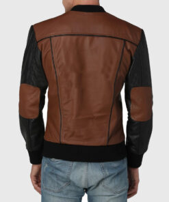 Justin Mens Brown Bomber Leather Jacket - Back View