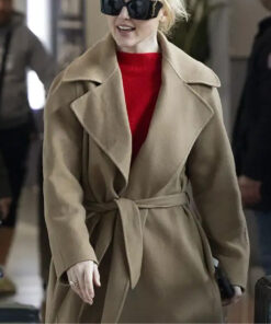 Kathryn Newton Womens Brown Wool Coat - Womens Brown Wool Coat - Front View