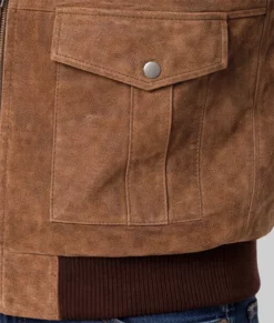 Keller Mens Brown Bomber Hooded Leather Jacket-Zoom