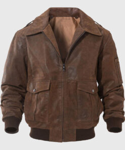 Keller Mens Brown Bomber Vintage Leather Jacket - Front View
