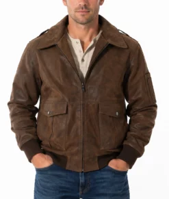 Keller Men's Brown MA-2 Bomber Leather Jacket-Front