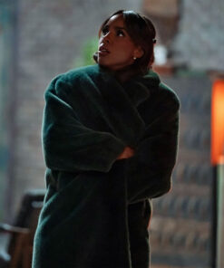 Kelly Rowland Mea Culpa Mea Womens Green Fur Coat - Womens Green Fur Coat - Front View
