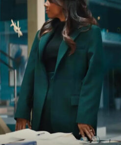 Kelly Rowland Mea Culpa Mea Womens Green Wool Coat - Womens Green Wool Coat - Front Close View2
