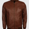 Kent Mens Maroon Bomber Leather Jacket - Front View