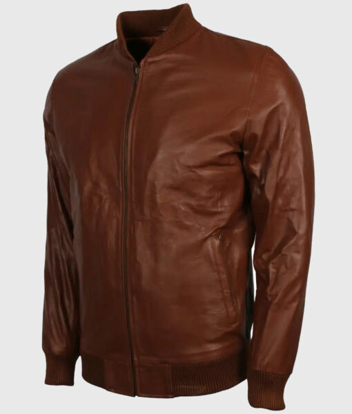 Kent Mens Maroon Bomber Leather Jacket - Side View