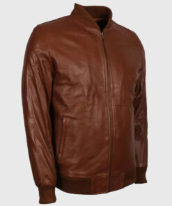 Kent Mens Maroon Bomber Leather Jacket - Side View2