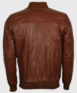 Kent Mens Maroon Bomber Leather Jacket - Back View