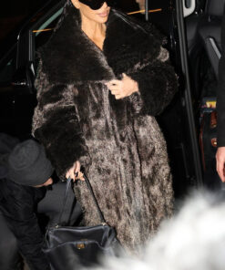 Kim Kardashian Womens Brown Fur Coat - Womens Brown Fur Coat - Front View