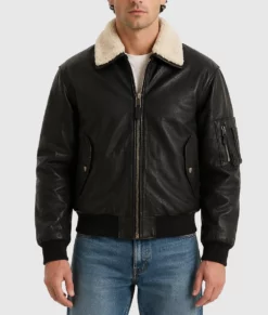 Kurt Men's Black Leather Bomber Jacket-Front