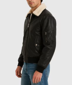 Kurt Men's Black Leather Bomber Jacket-Side