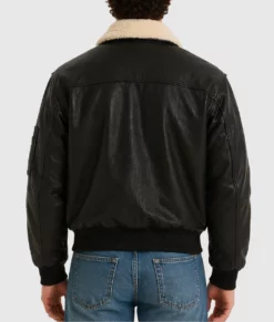 Kurt Men's Black Leather Bomber Jacket-Back